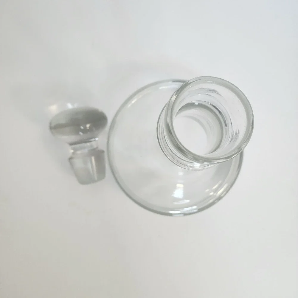 Handcrafted Danish‎ Design Glass Decanter Clear Round Stopper Romania 10.5in
